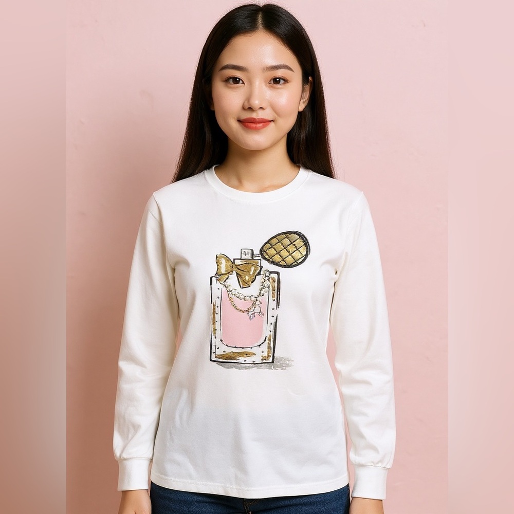 Youth Frenchie Mini Couture white tshirt long sleeve 14 cotton spandex chain